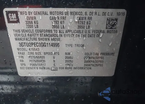 2016 GMC Sierra 1500 Denali z USA, uszkodzony, nr VIN 3GTU2PEC0GG114996